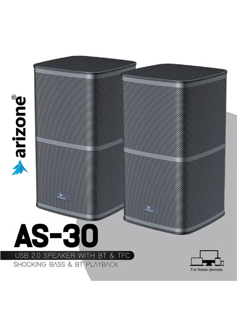 أريزون AS-30 مكبر صوت بلوتوث للوسائط المتعددة للكمبيوتر الشخصي والكمبيوتر المحمول مع مدخل USB وAUX - Image 2